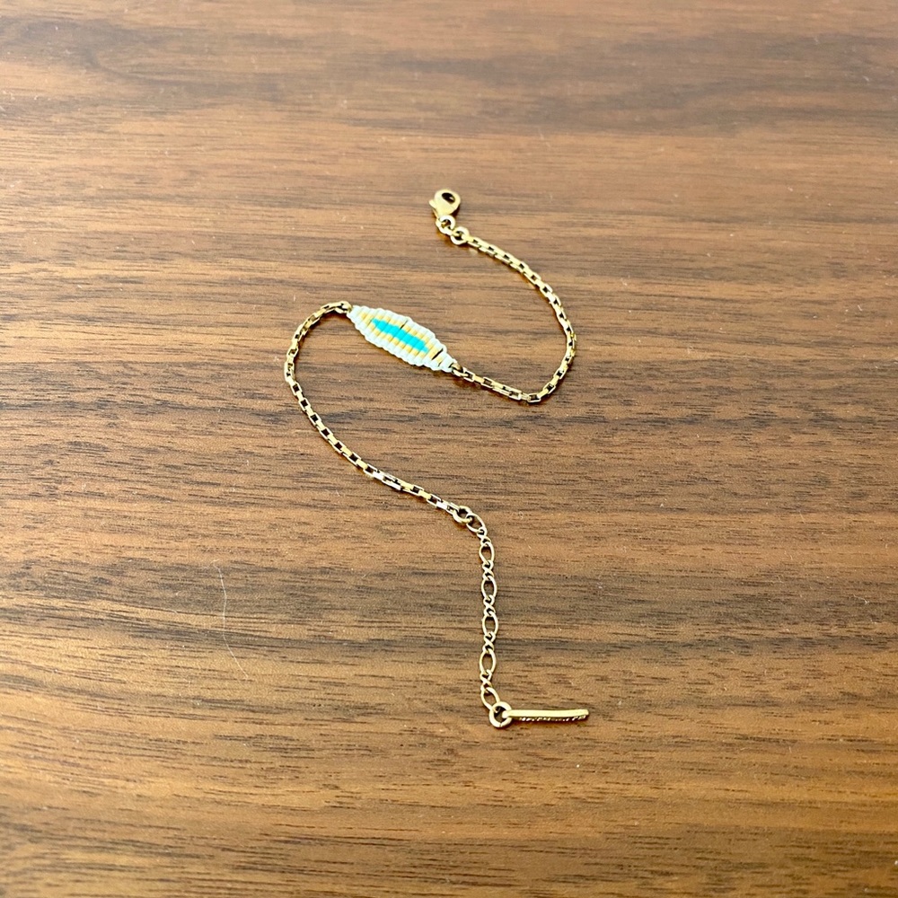 Gold, White & Turquoise Delicate Beaded Bracelet - Picture 3 of 3